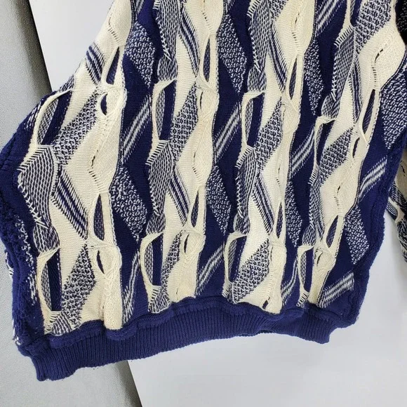 Coogi Australia Basics Navy Blue Cream 3D Textured Knit Sweater Beanie Set XXL - Picture 14 of 15